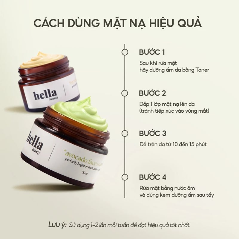 Mặt Nạ Bơ Hella Beauty Dưỡng Ẩm Cho Da Mịn Màng Avocado Face Mask 50g