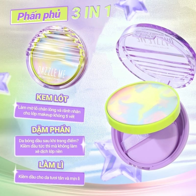 Phấn Phủ Kiềm Dầu Không Màu DAZZLE ME Better Than Filter HD Invisible Powder 5g