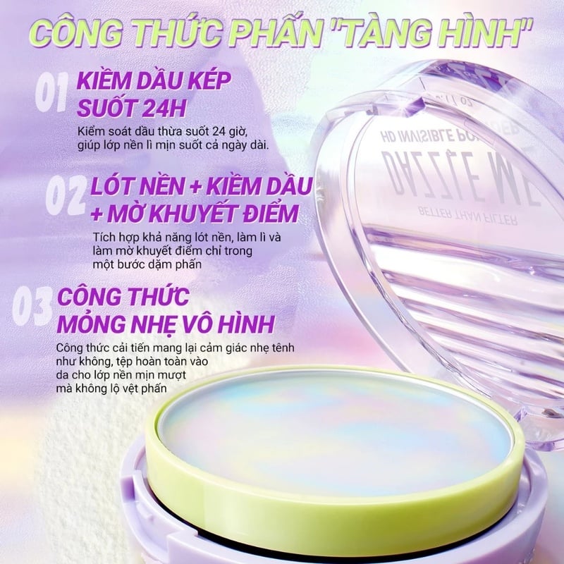 Phấn Phủ Kiềm Dầu Không Màu DAZZLE ME Better Than Filter HD Invisible Powder 5g