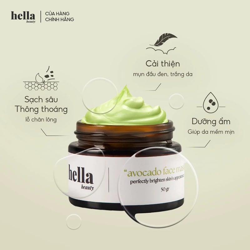 Mặt Nạ Bơ Hella Beauty Dưỡng Ẩm Cho Da Mịn Màng Avocado Face Mask 50g